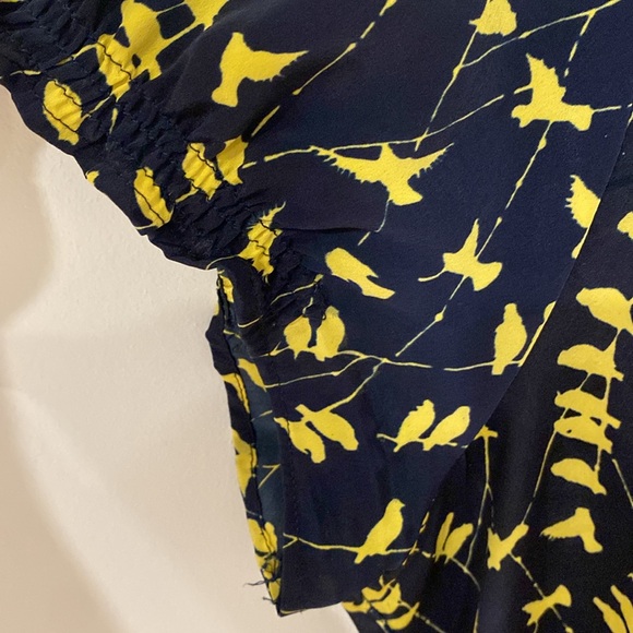 Blue Silky Shirt with yellow birds - Picture 3 of 5